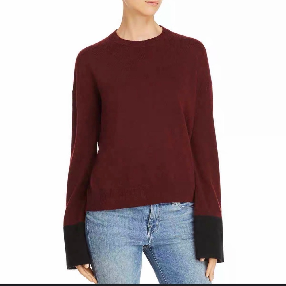 Theory Wool Cashmere Colorblock Pullover Sweater M Burgundy Black Women's